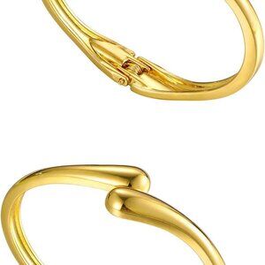 Trendy Gold Chunky Bangle Bracelets for Women 7.5-inch Alloy Gift